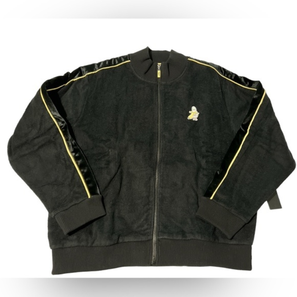 Bananas Monkey Zip up track jacket Black Yellow Terry Cloth 100% cotton size 2XL